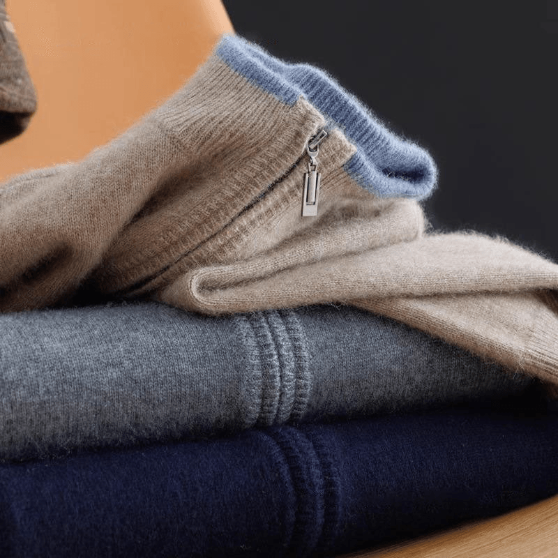 Herren Strickjacke Grau Merinowolle mit Reißverschluss, Regular Fit Cardigan aus 100% Merinowolle-3