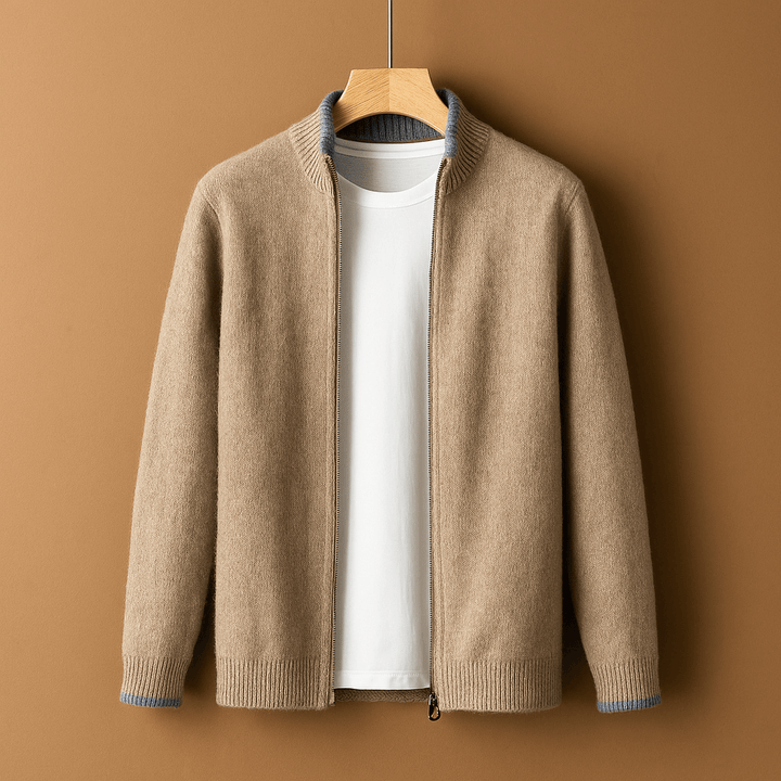 Herren Strickjacke Merinowolle mit Reißverschluss, Regular Fit Cardigan