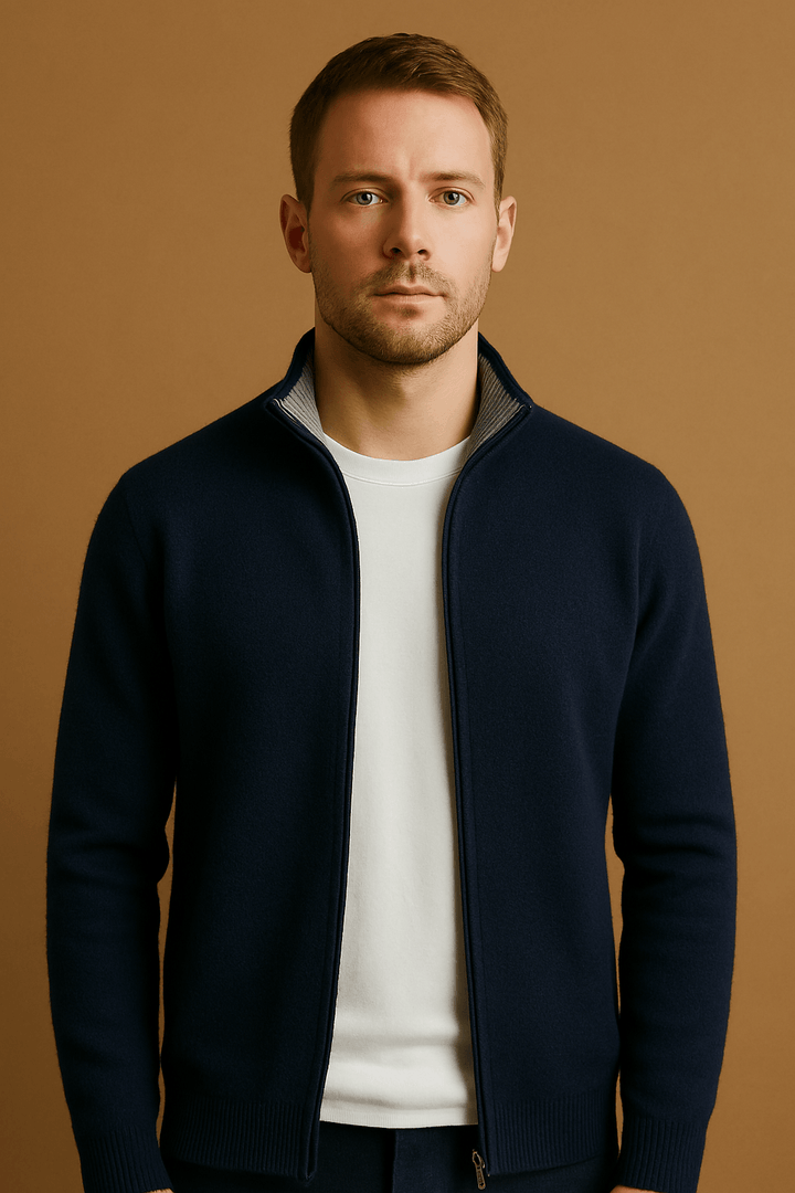 Herren Strickjacke Merinowolle mit Reißverschluss, Regular Fit Cardigan