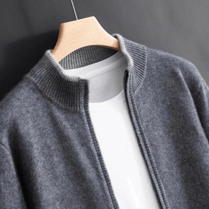 Herren Strickjacke Grau Merinowolle mit Reißverschluss, Regular Fit Cardigan aus 100% Merinowolle-5