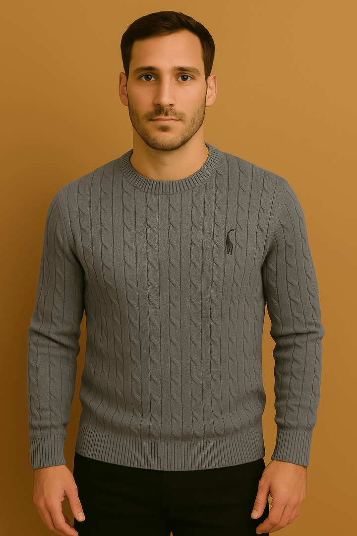 Herrenpullover Baumwolle Zopfmuster Perfekte Passform