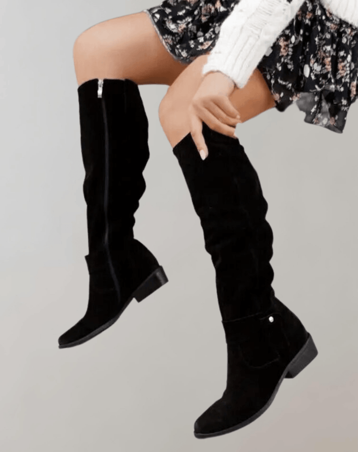 Overknee Stiefel Damen Schwarz Wildleder-6