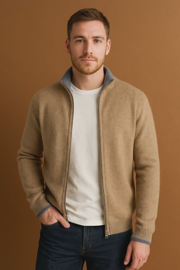 Herren Strickjacke Merinowolle mit Reißverschluss, Regular Fit Cardigan