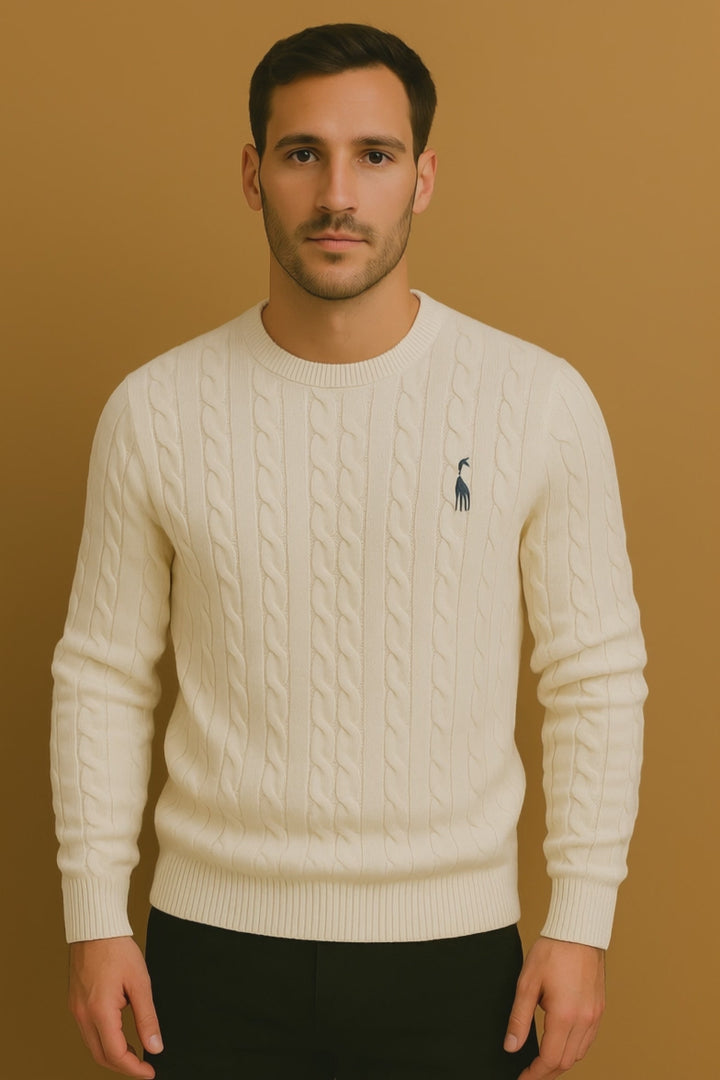 Herrenpullover Baumwolle Zopfmuster Perfekte Passform